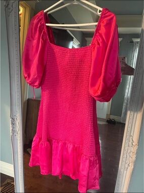 Girls' Hot Pink Puff Sleeve Dress